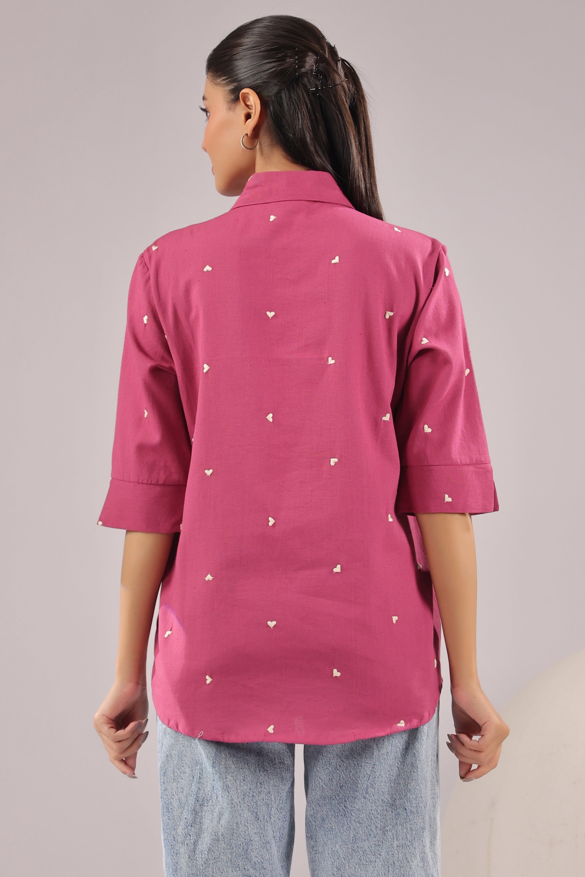 Berry Dot  Embroidered Cotton Flex Shirt
