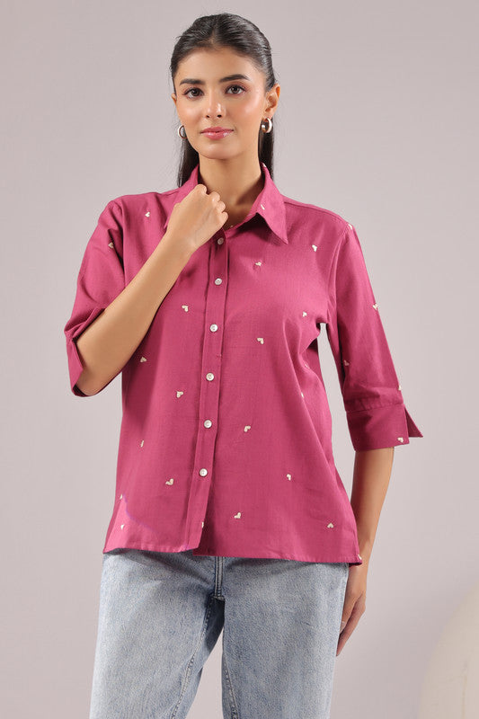 Berry Dot  Embroidered Cotton Flex Shirt