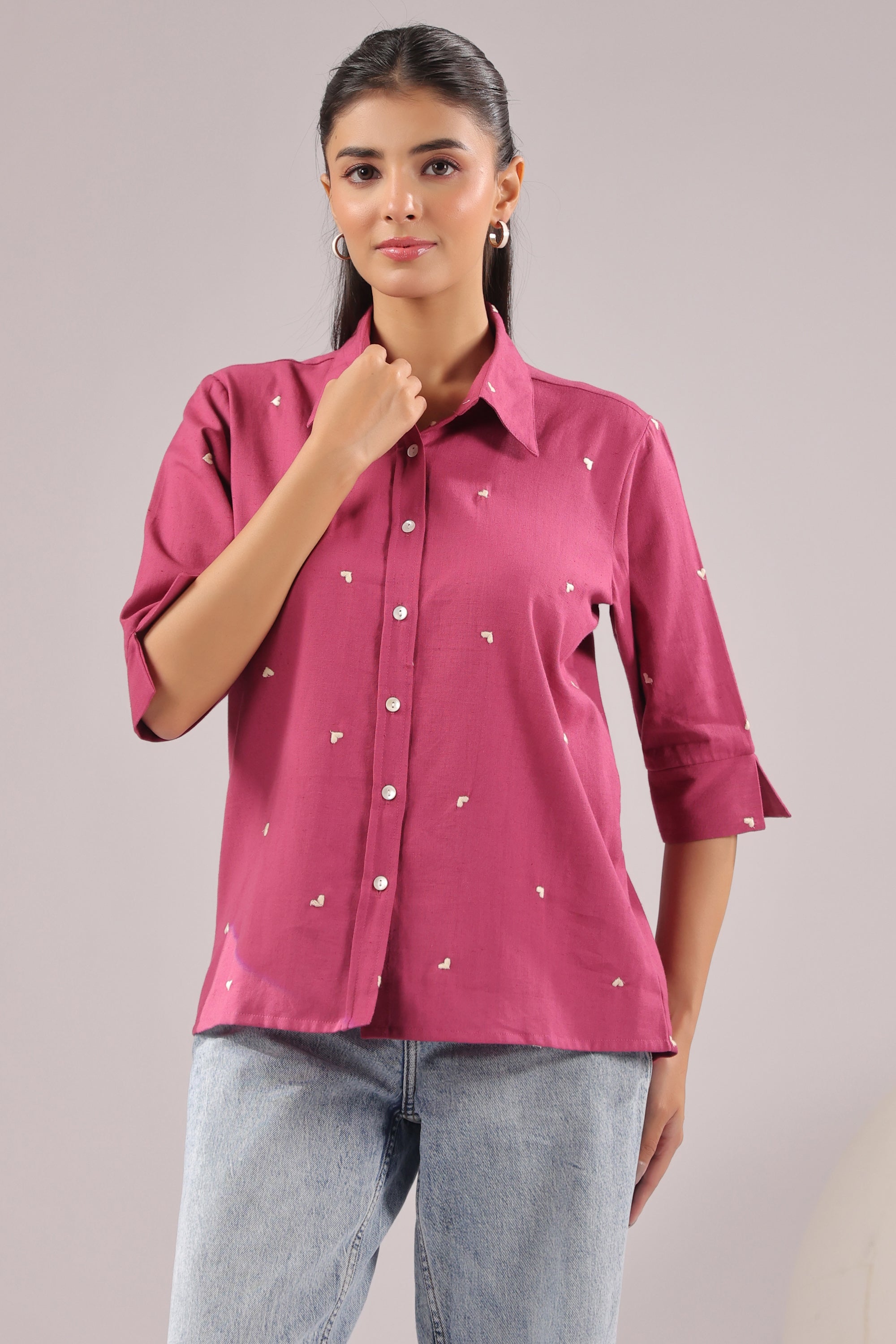 Berry Dot  Embroidered Cotton Flex Shirt