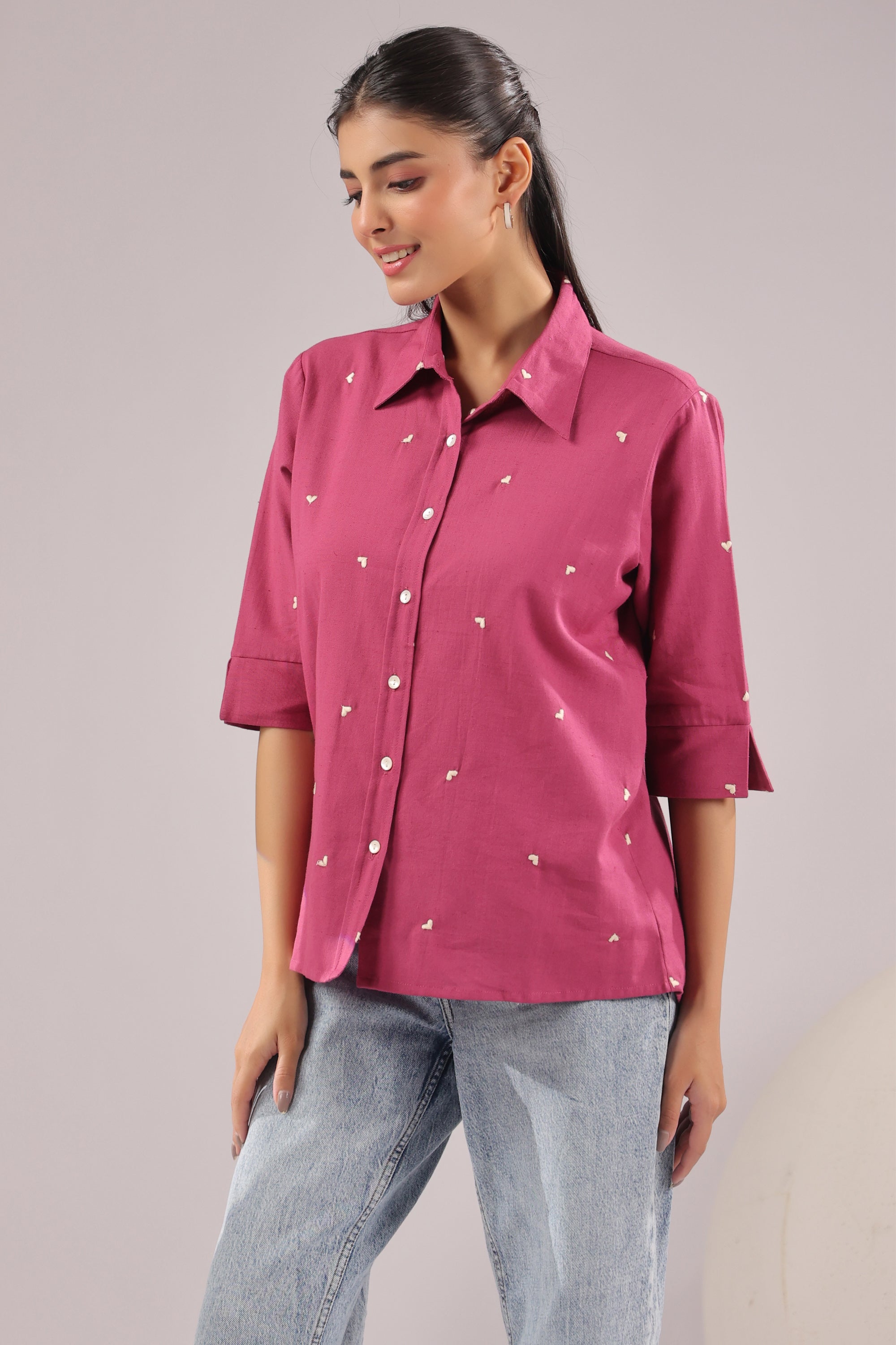 Berry Dot  Embroidered Cotton Flex Shirt