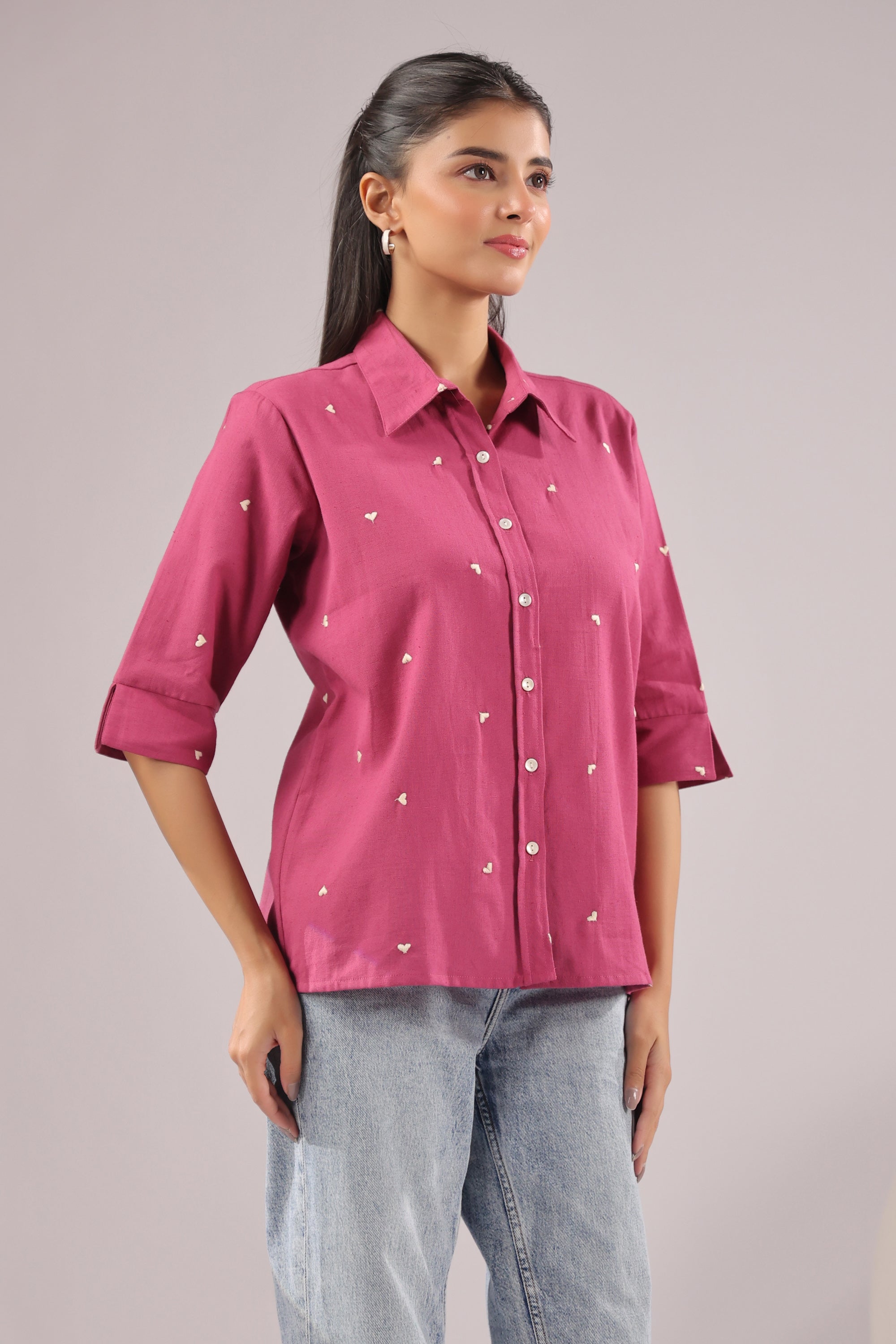 Berry Dot  Embroidered Cotton Flex Shirt