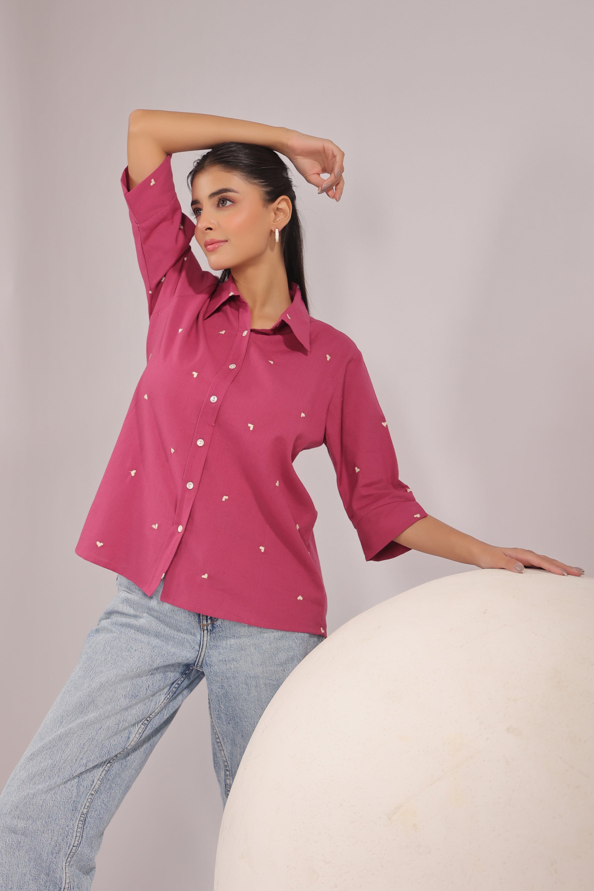 Berry Dot  Embroidered Cotton Flex Shirt