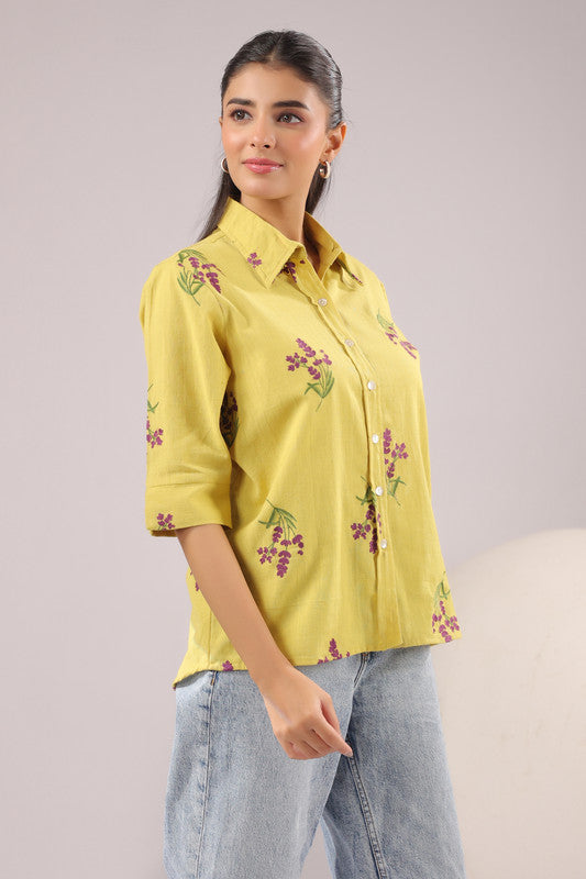 Sunny Bloom  Embroidered Cotton Flex Shirt
