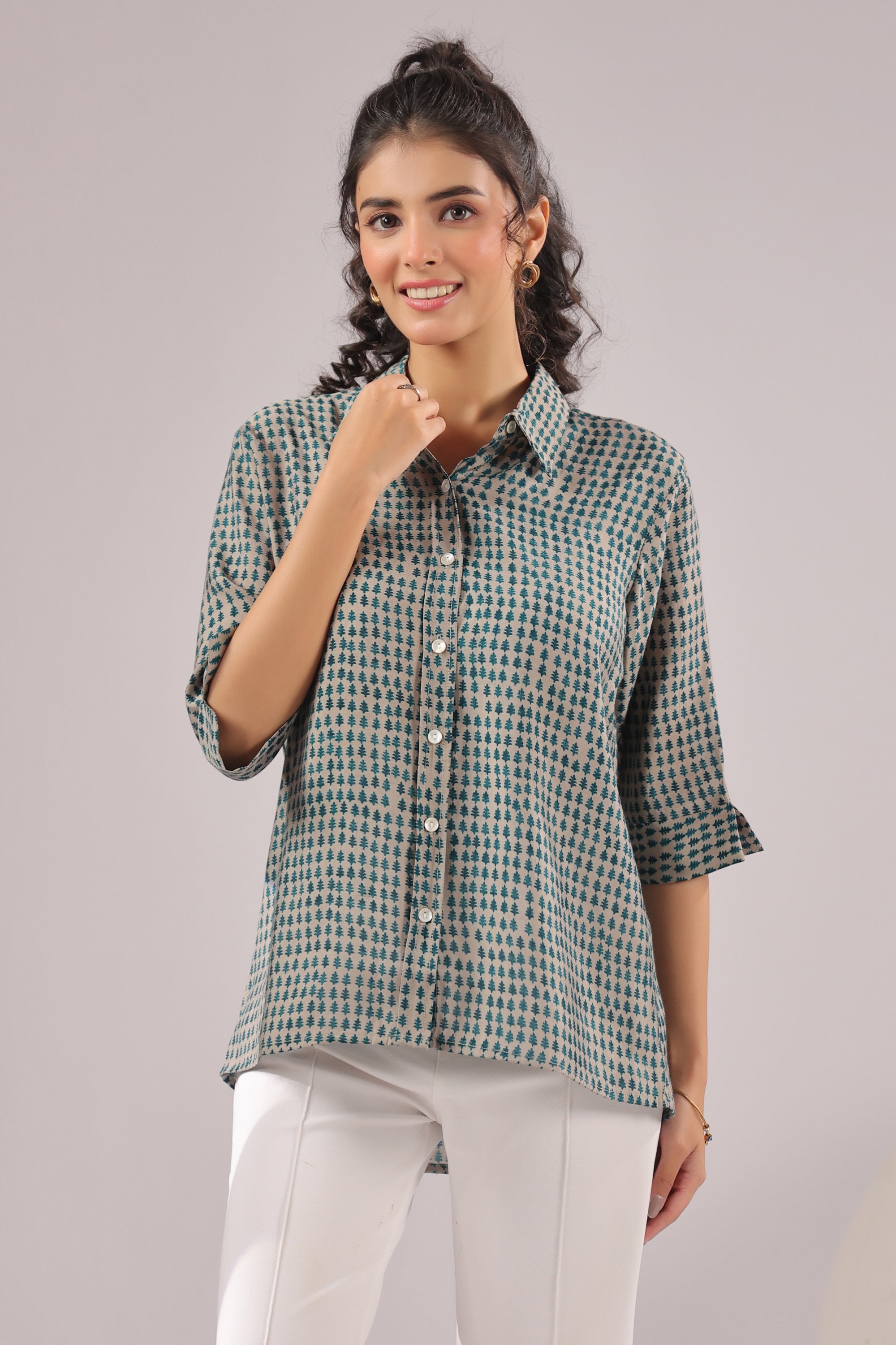 Olive Dusk Printed Muslin Silk Shirt