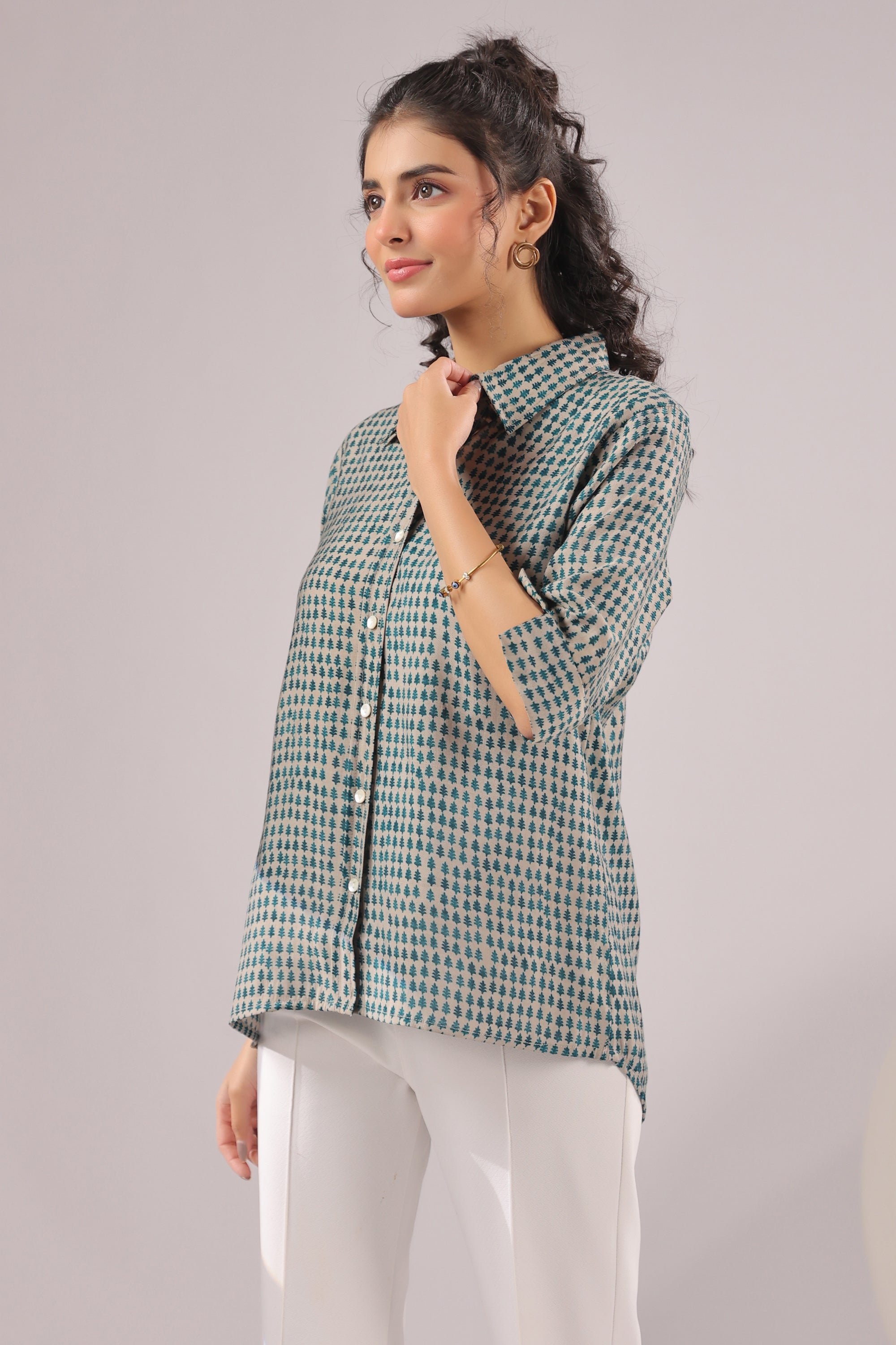 Olive Dusk Printed Muslin Silk Shirt