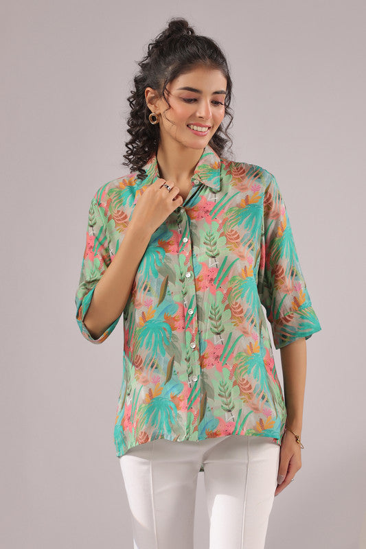 Tropical Mist Printed Muslin Silk Shirt