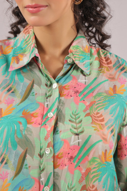 Tropical Mist Printed Muslin Silk Shirt