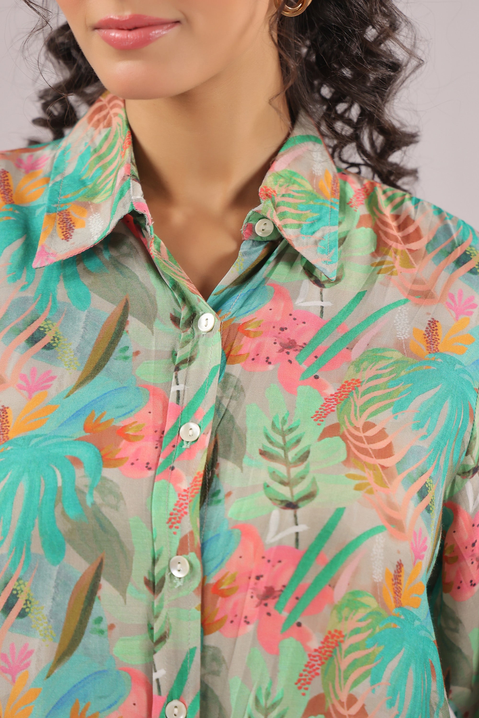 Tropical Mist Printed Muslin Silk Shirt