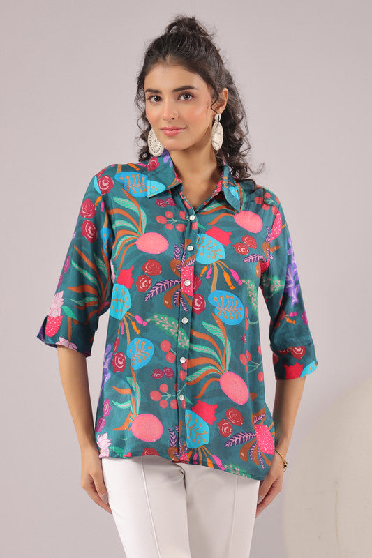 Jungle Bloom Printed Muslin Silk Shirt