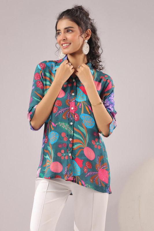 Jungle Bloom Printed Muslin Silk Shirt
