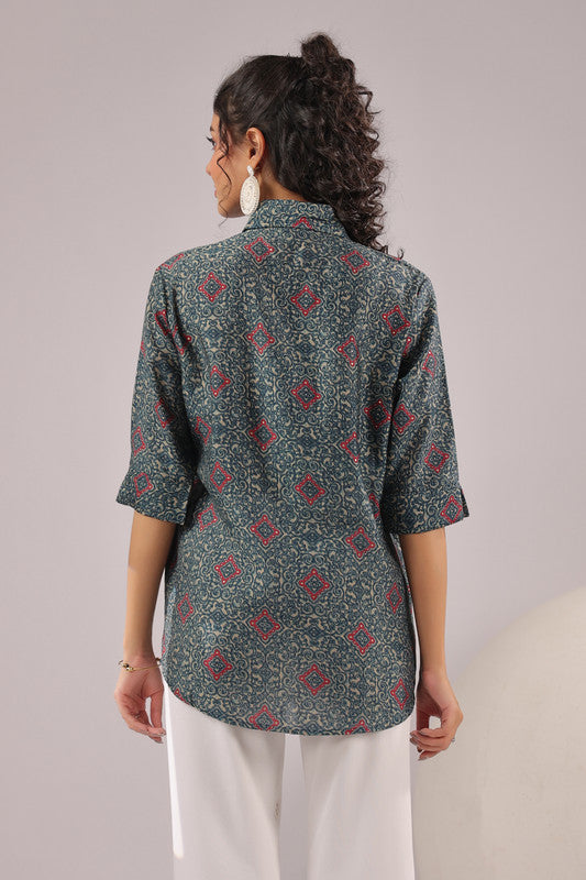 Persian Tile Printed Muslin Silk Shirt