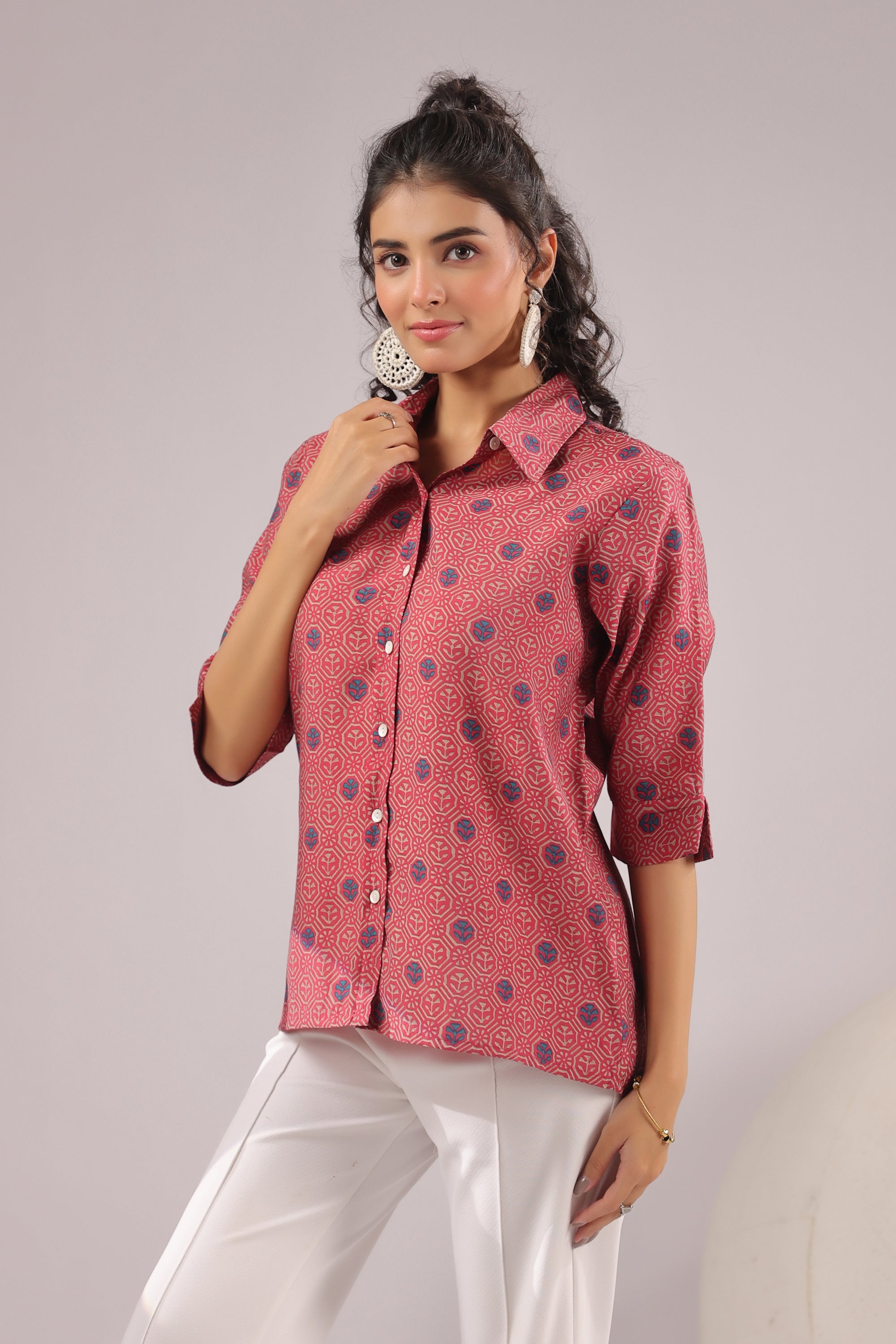 Crimson Spiral Printed Muslin Silk Shirt