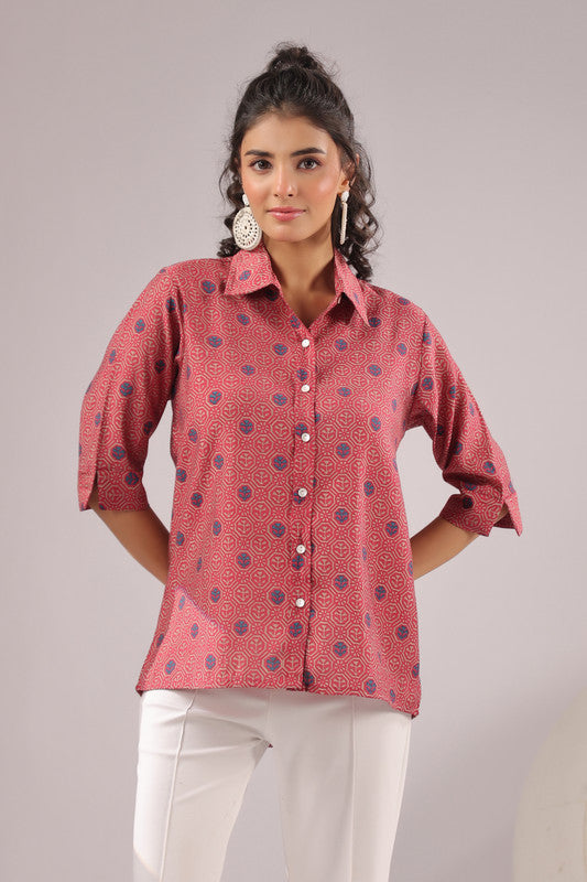 Crimson Spiral Printed Muslin Silk Shirt