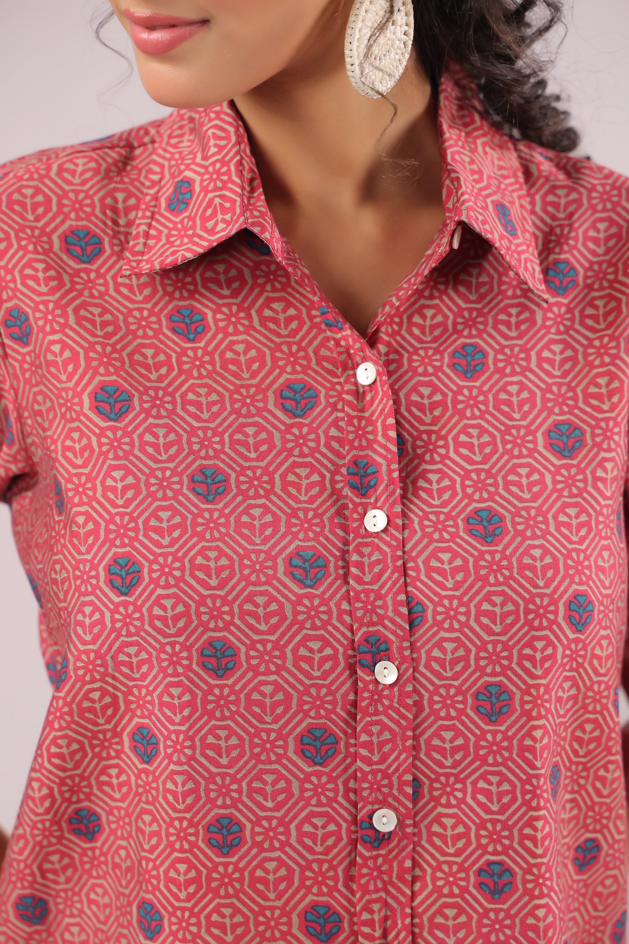 Crimson Spiral Printed Muslin Silk Shirt
