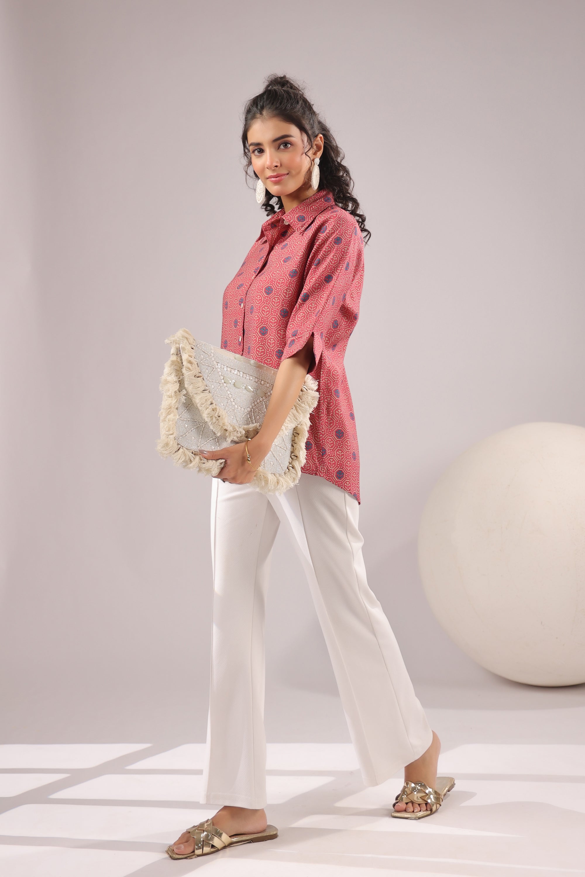 Crimson Spiral Printed Muslin Silk Shirt