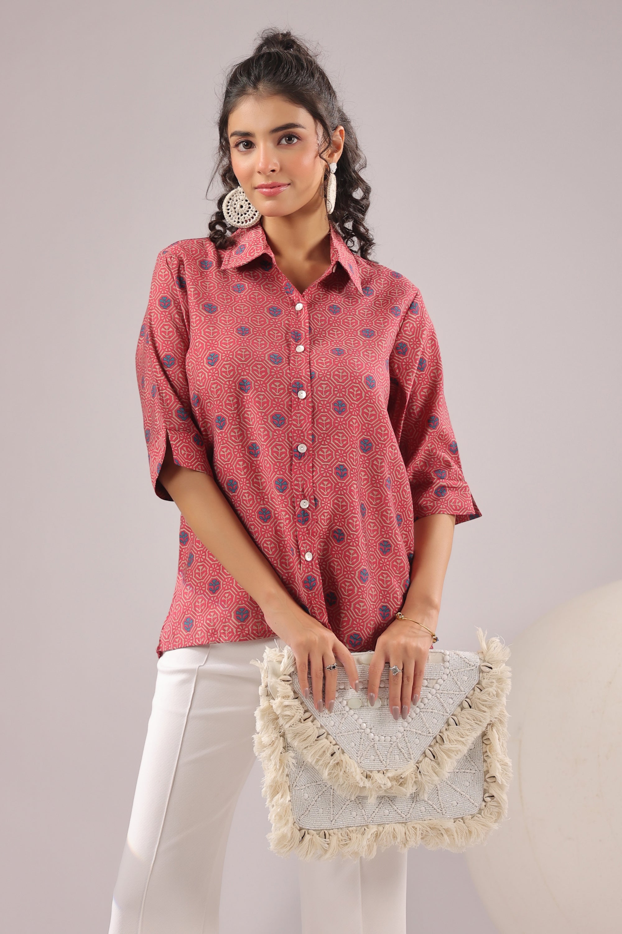 Crimson Spiral Printed Muslin Silk Shirt