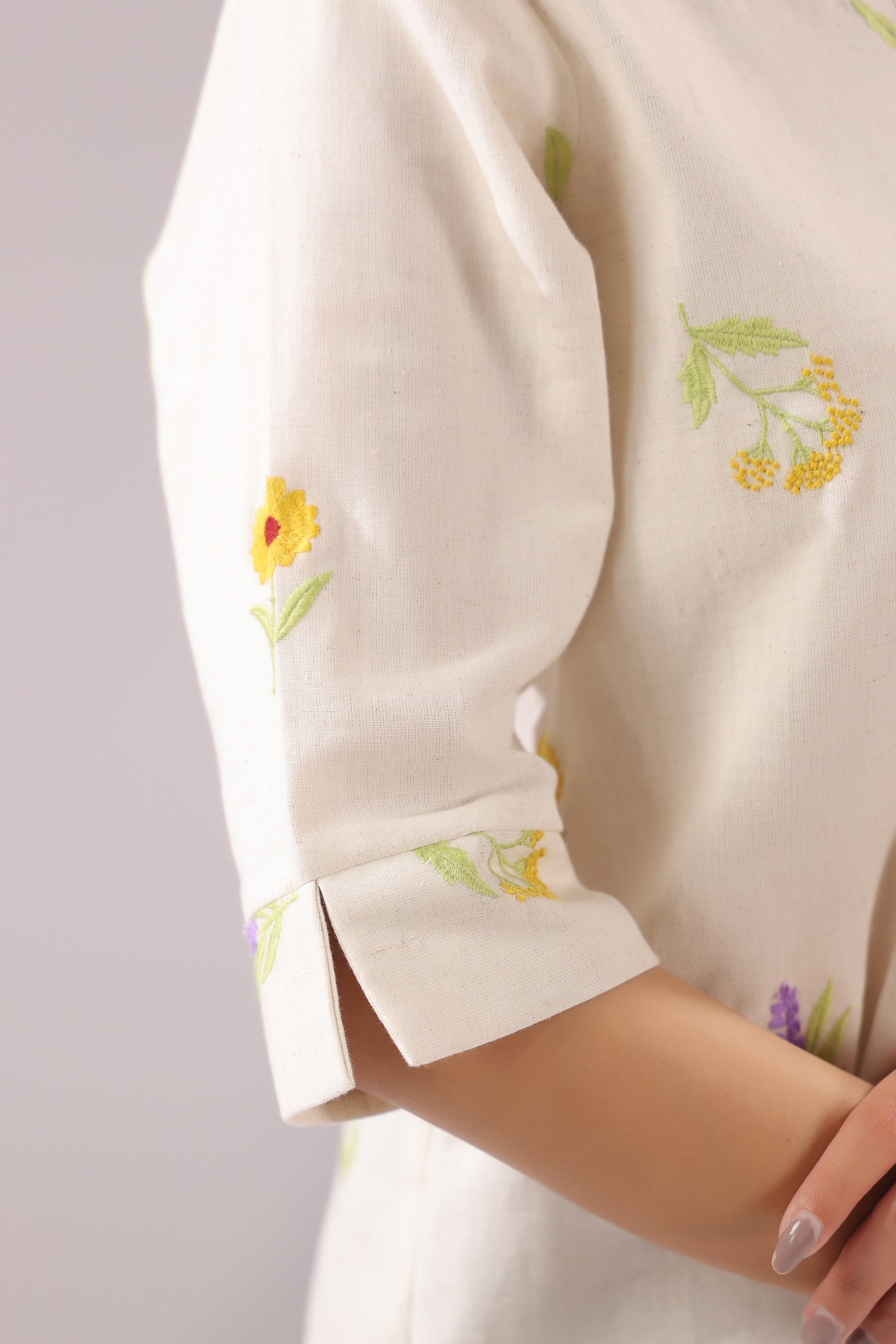 Ivory Meadow  Embroidered Cotton Flex Shirt