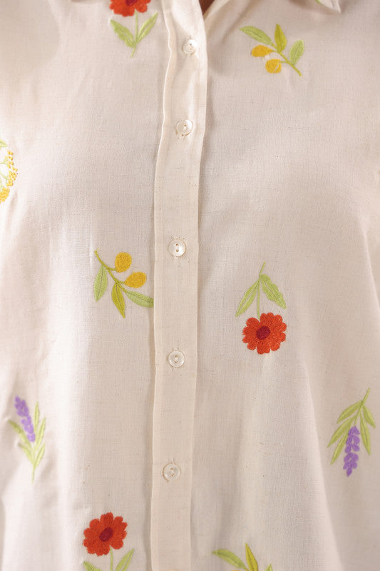 Ivory Meadow  Embroidered Cotton Flex Shirt