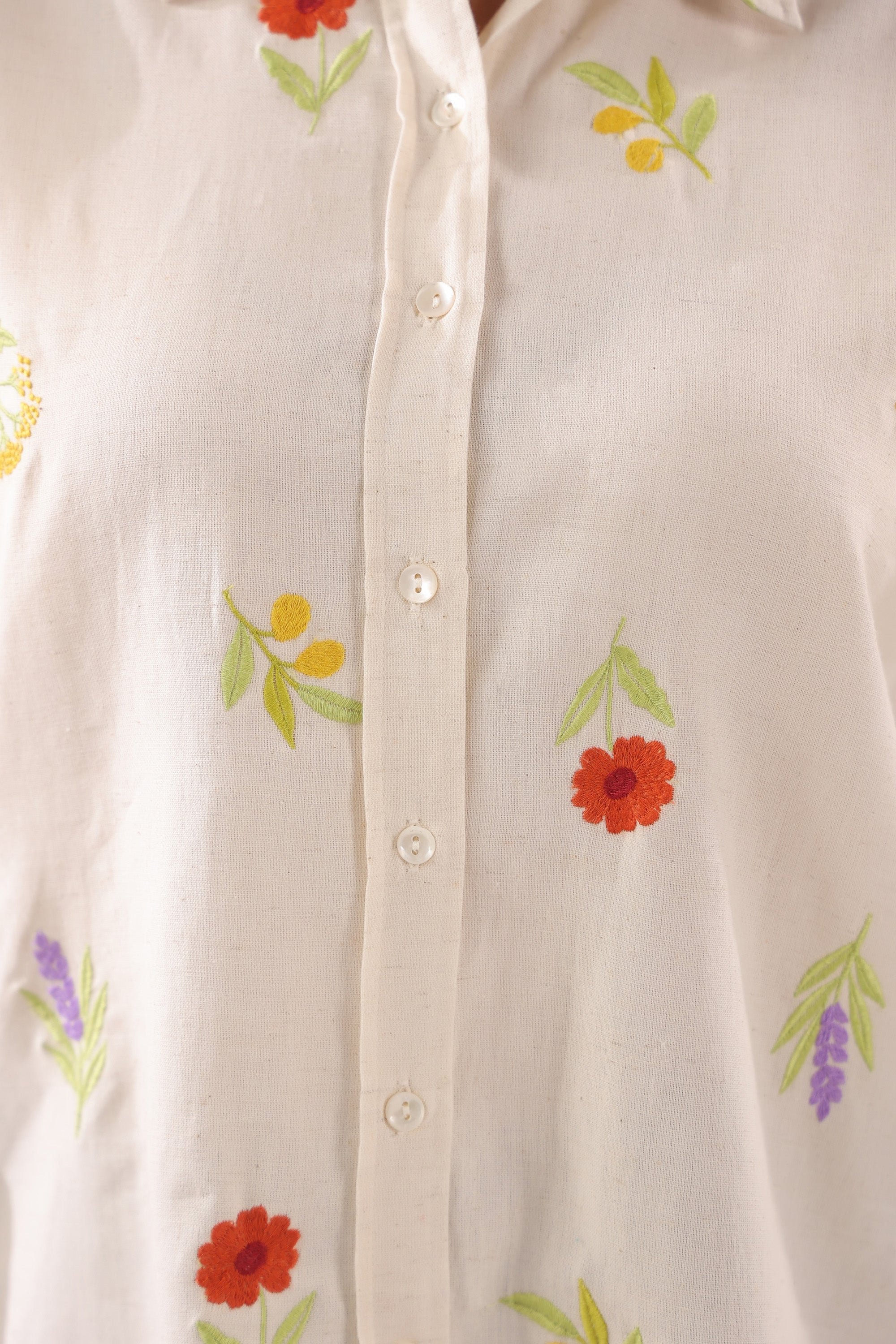 Ivory Meadow  Embroidered Cotton Flex Shirt