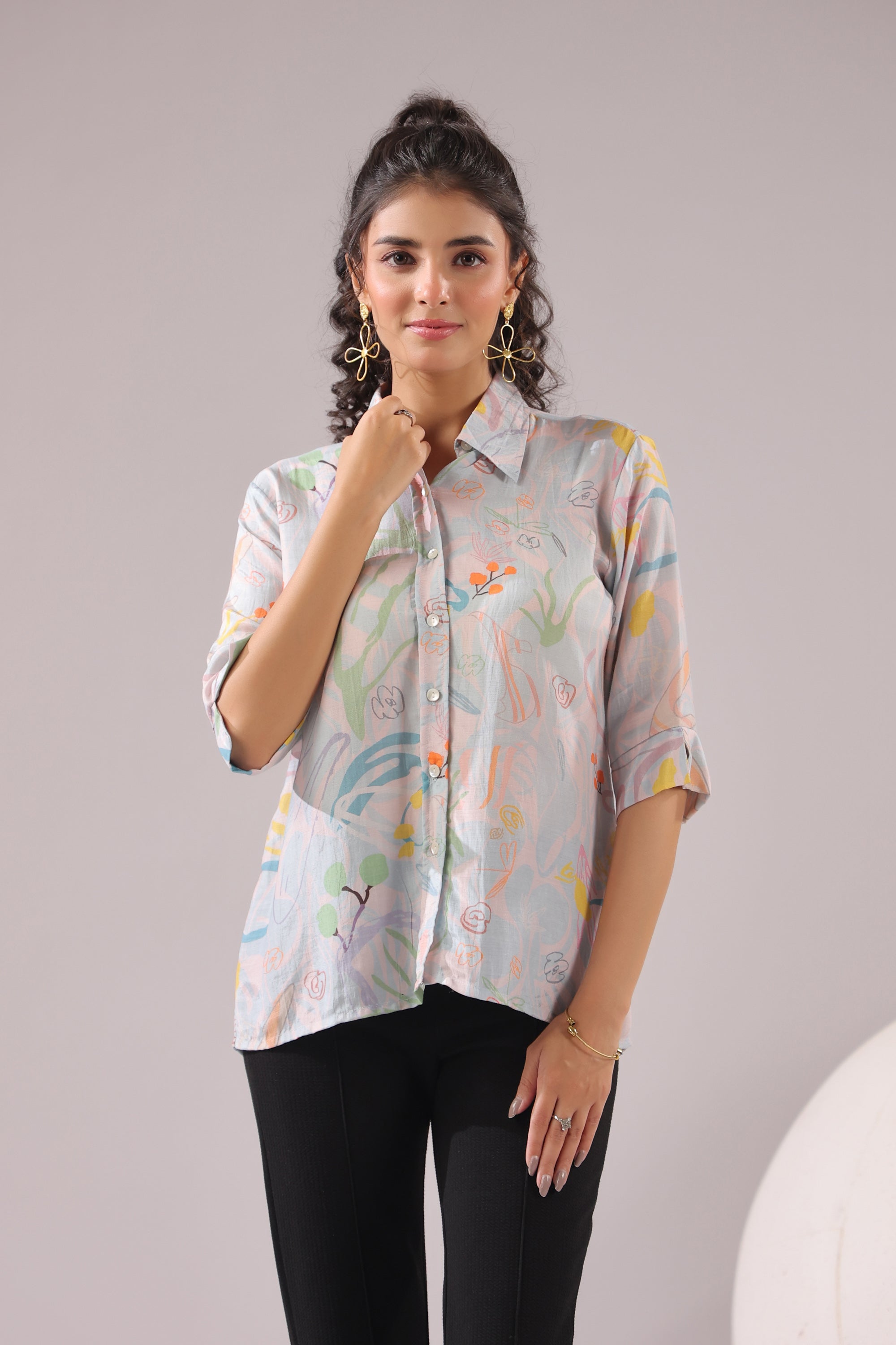 Tropical Muse Printed Muslin Silk Shirt