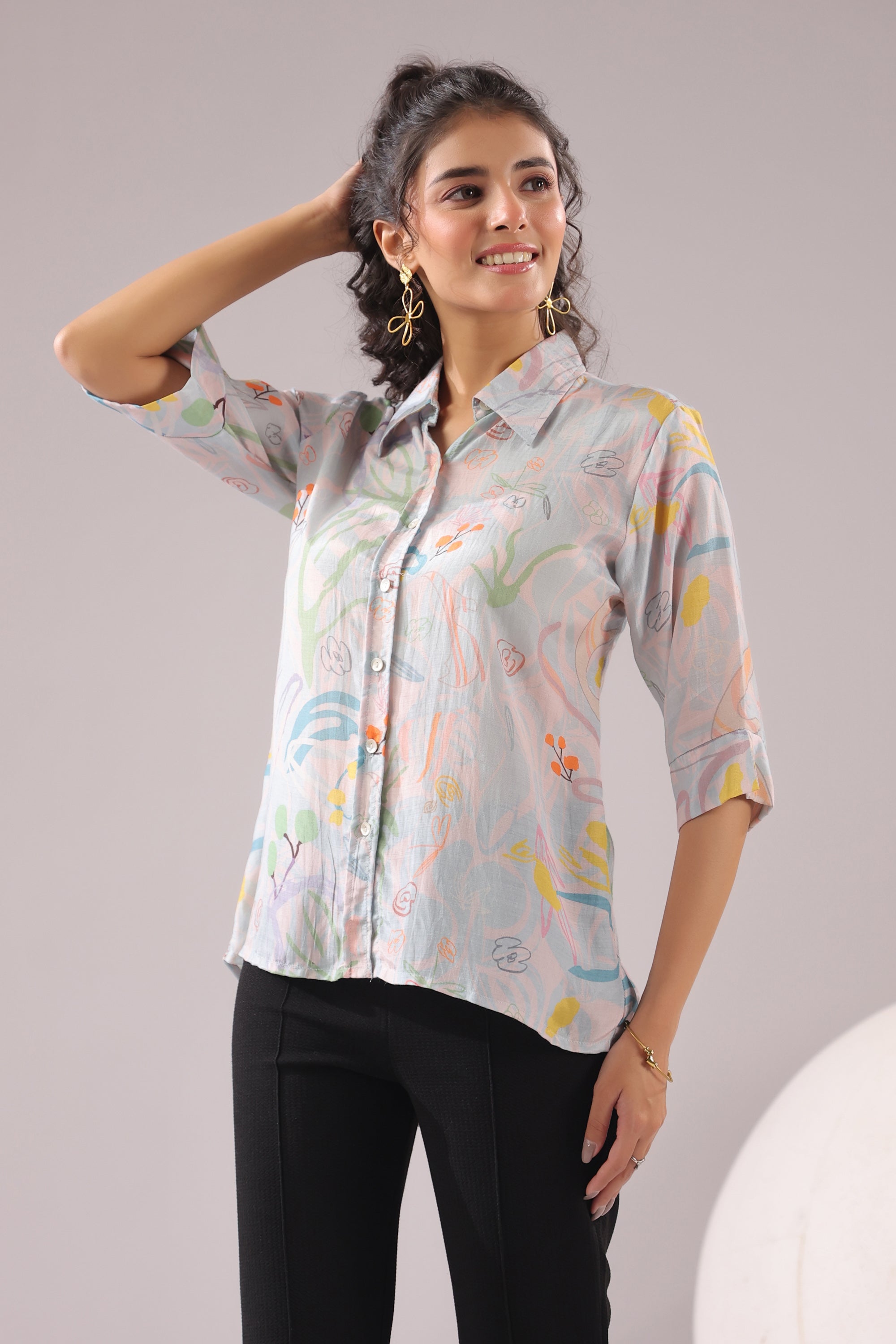Tropical Muse Printed Muslin Silk Shirt