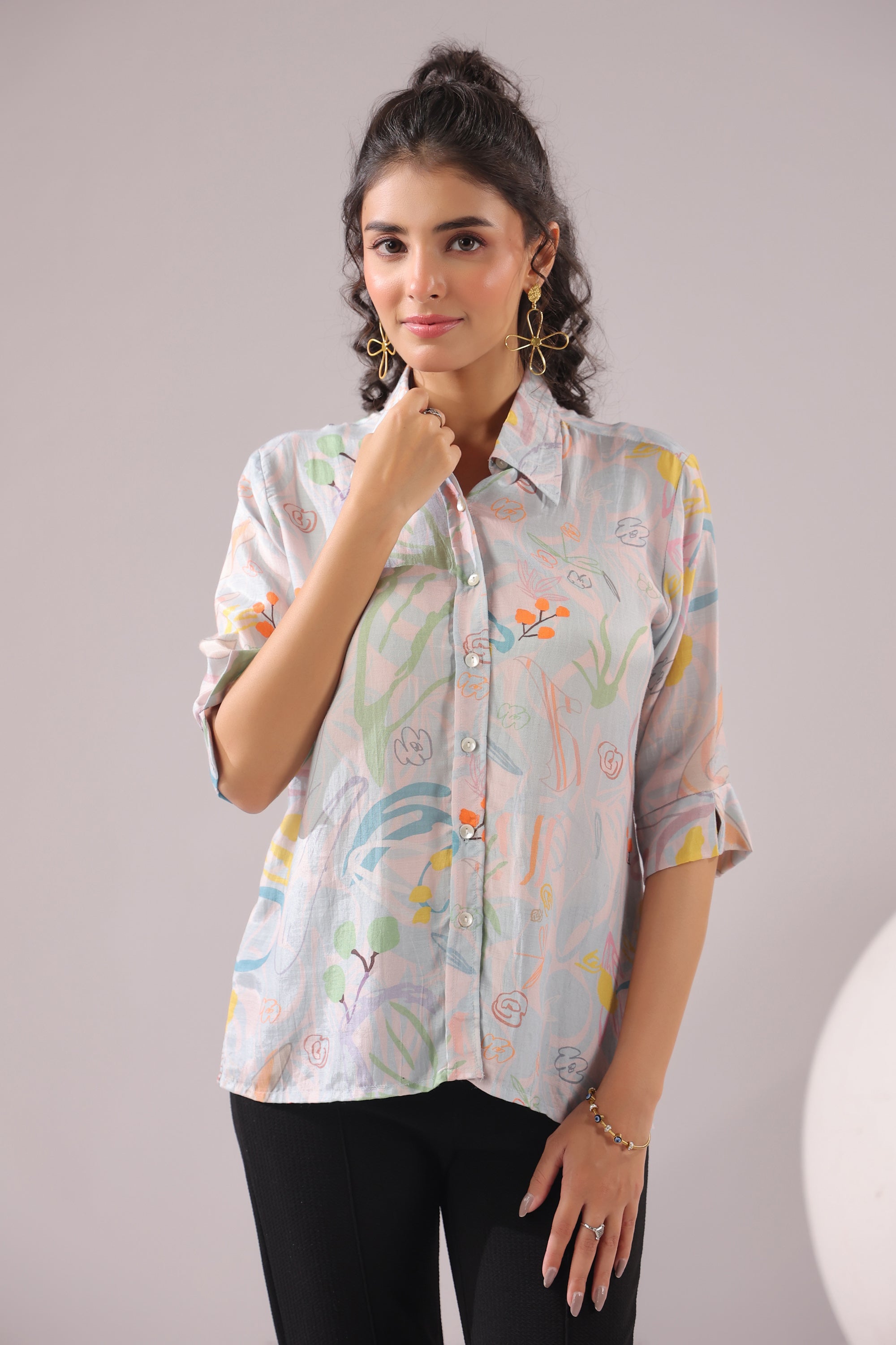 Tropical Muse Printed Muslin Silk Shirt