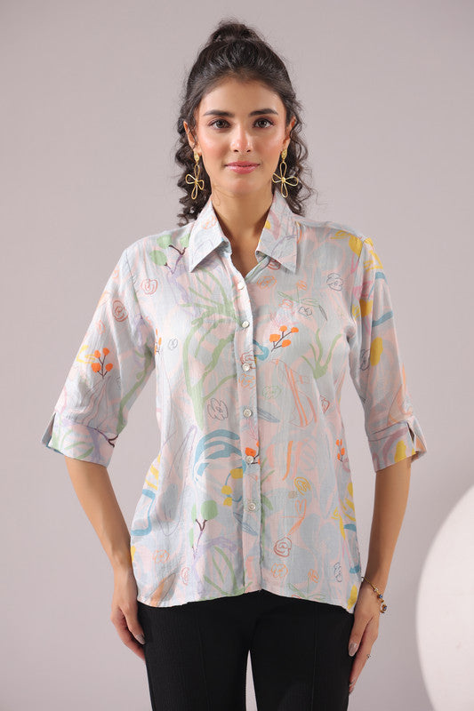 Tropical Muse Printed Muslin Silk Shirt