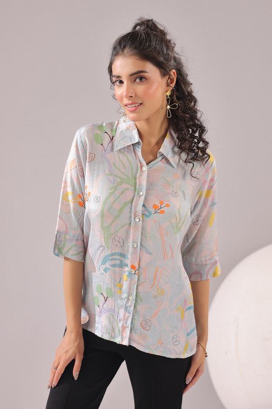Tropical Muse Printed Muslin Silk Shirt