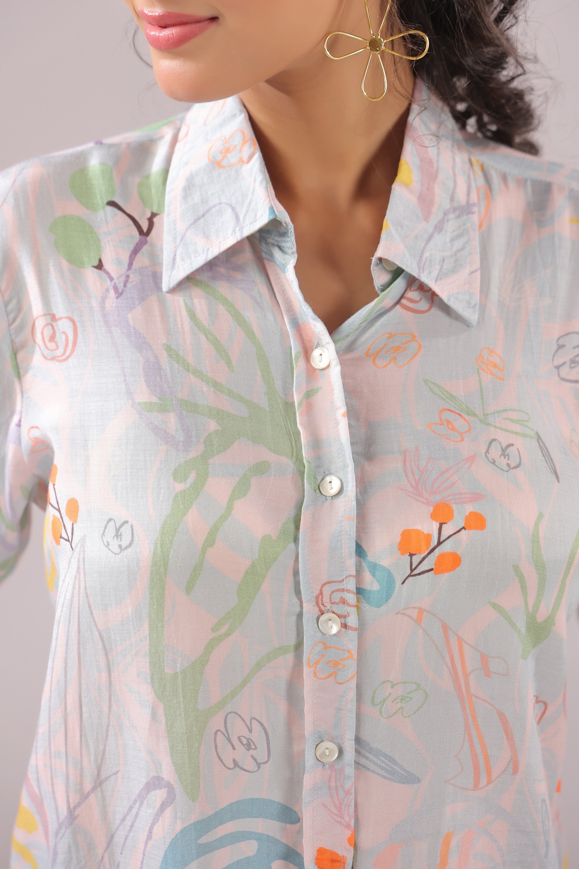 Tropical Muse Printed Muslin Silk Shirt
