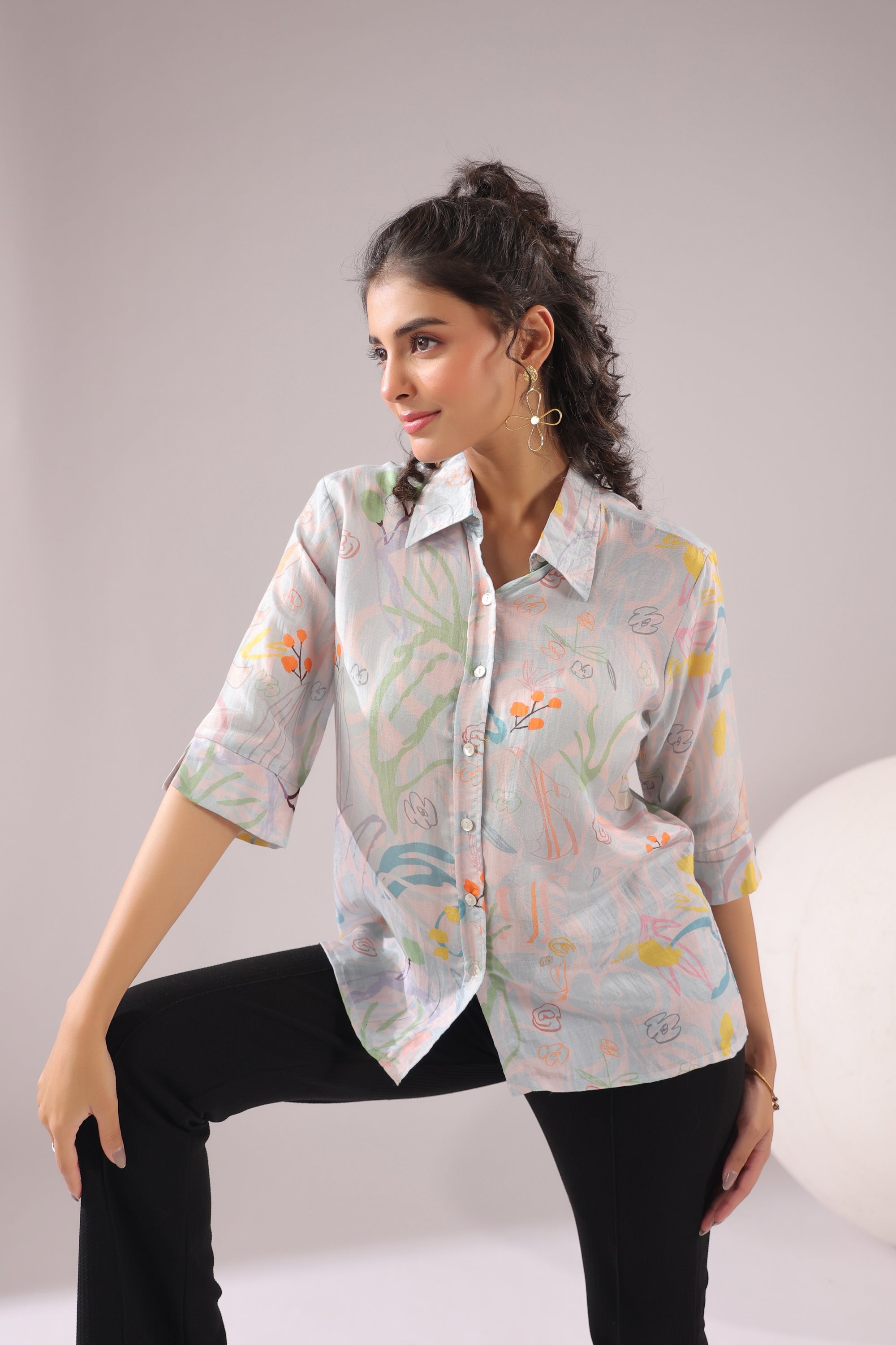 Tropical Muse Printed Muslin Silk Shirt