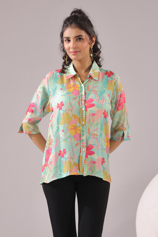 Blossom Sketch Printed Muslin Silk Shirt