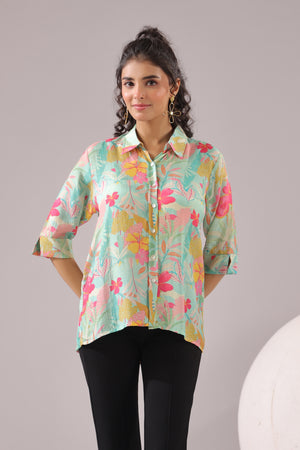 Blossom Sketch Printed Muslin Silk Shirt