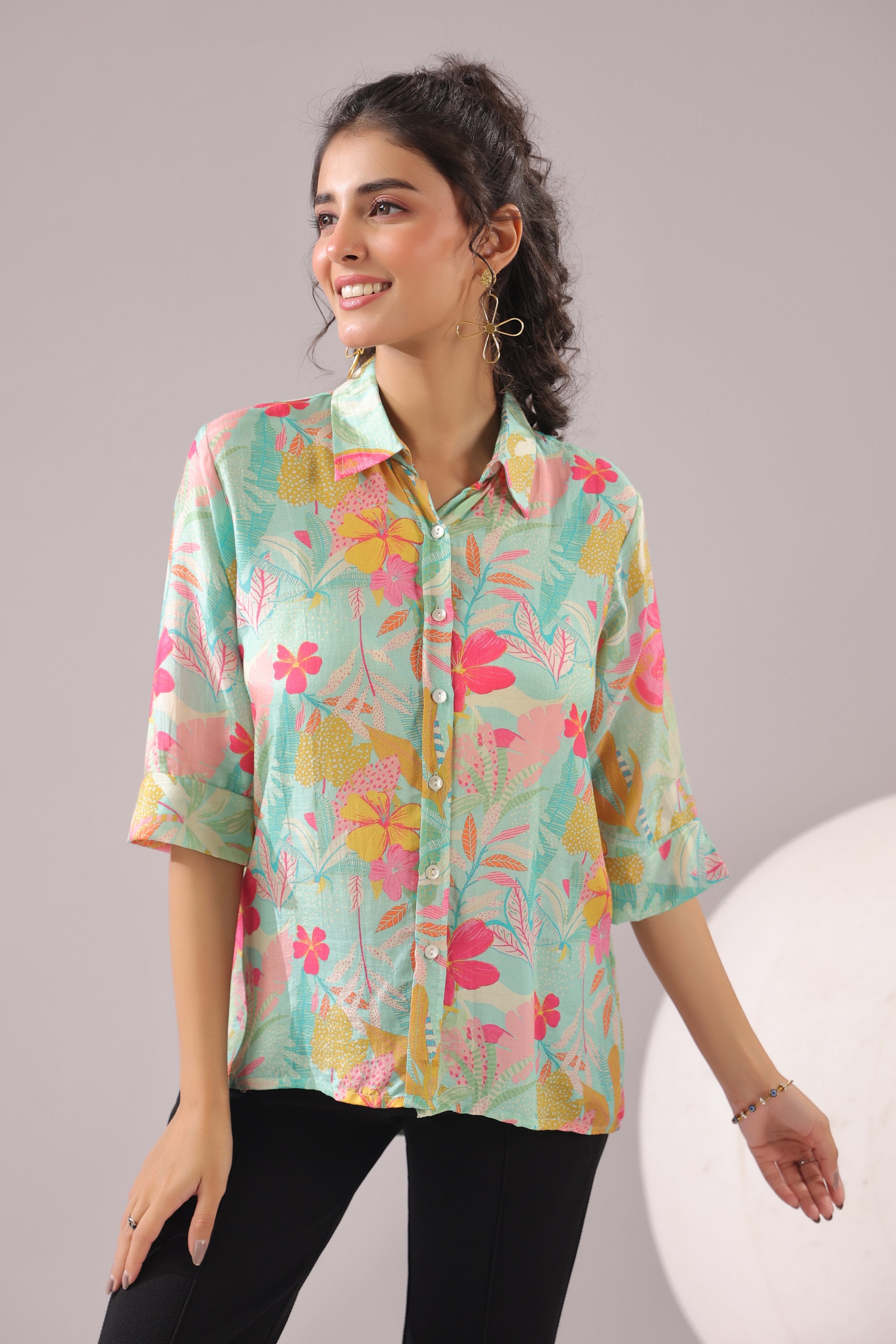 Blossom Sketch Printed Muslin Silk Shirt
