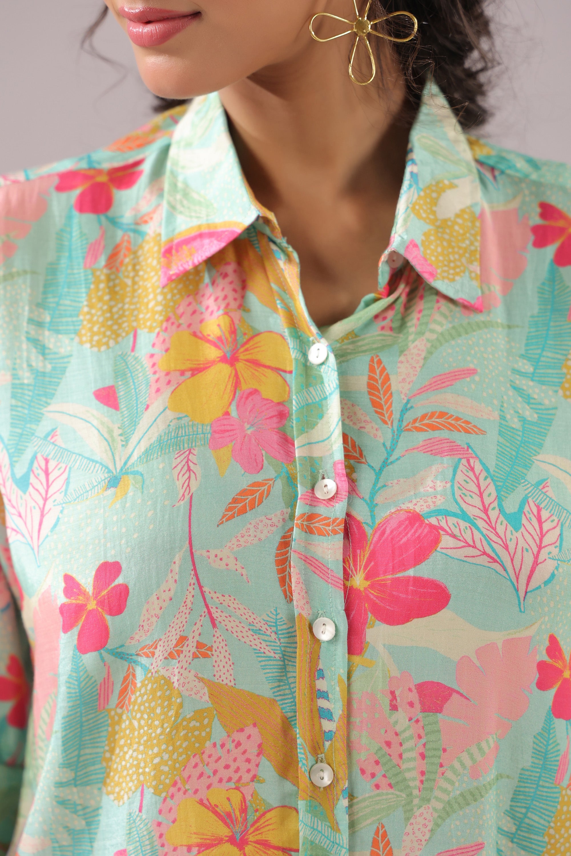 Blossom Sketch Printed Muslin Silk Shirt