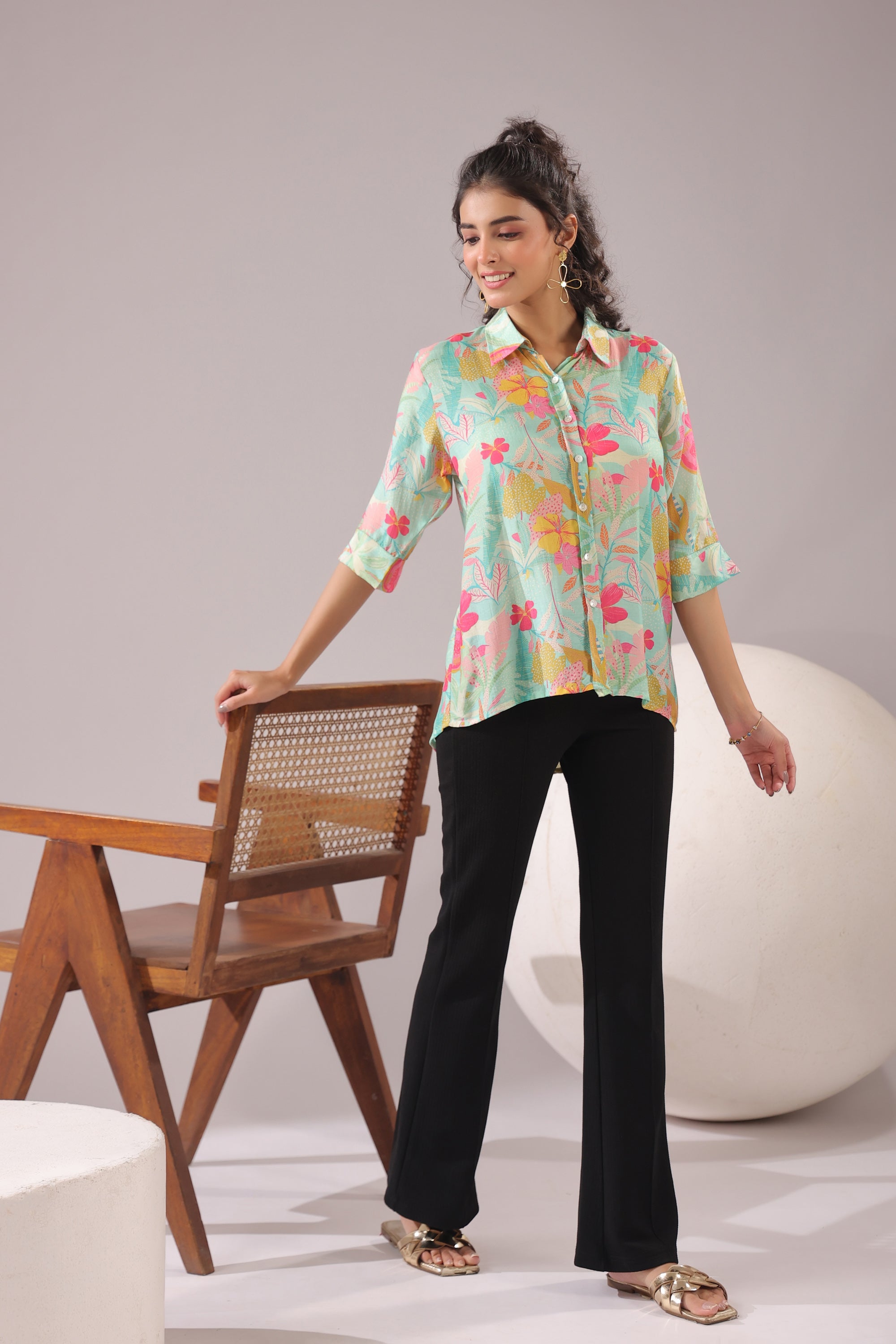 Blossom Sketch Printed Muslin Silk Shirt