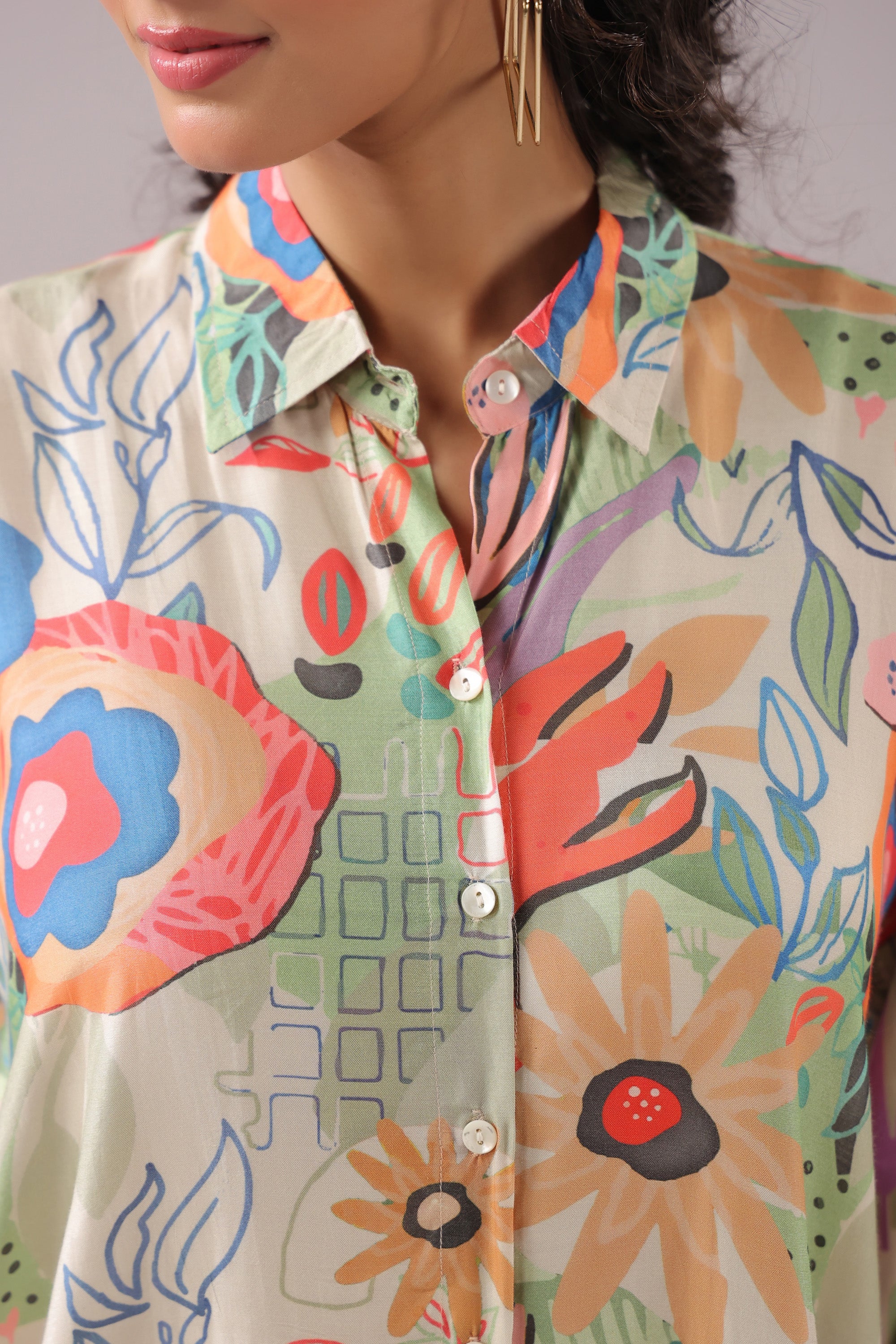 Garden Glow Printed Muslin Silk Shirt