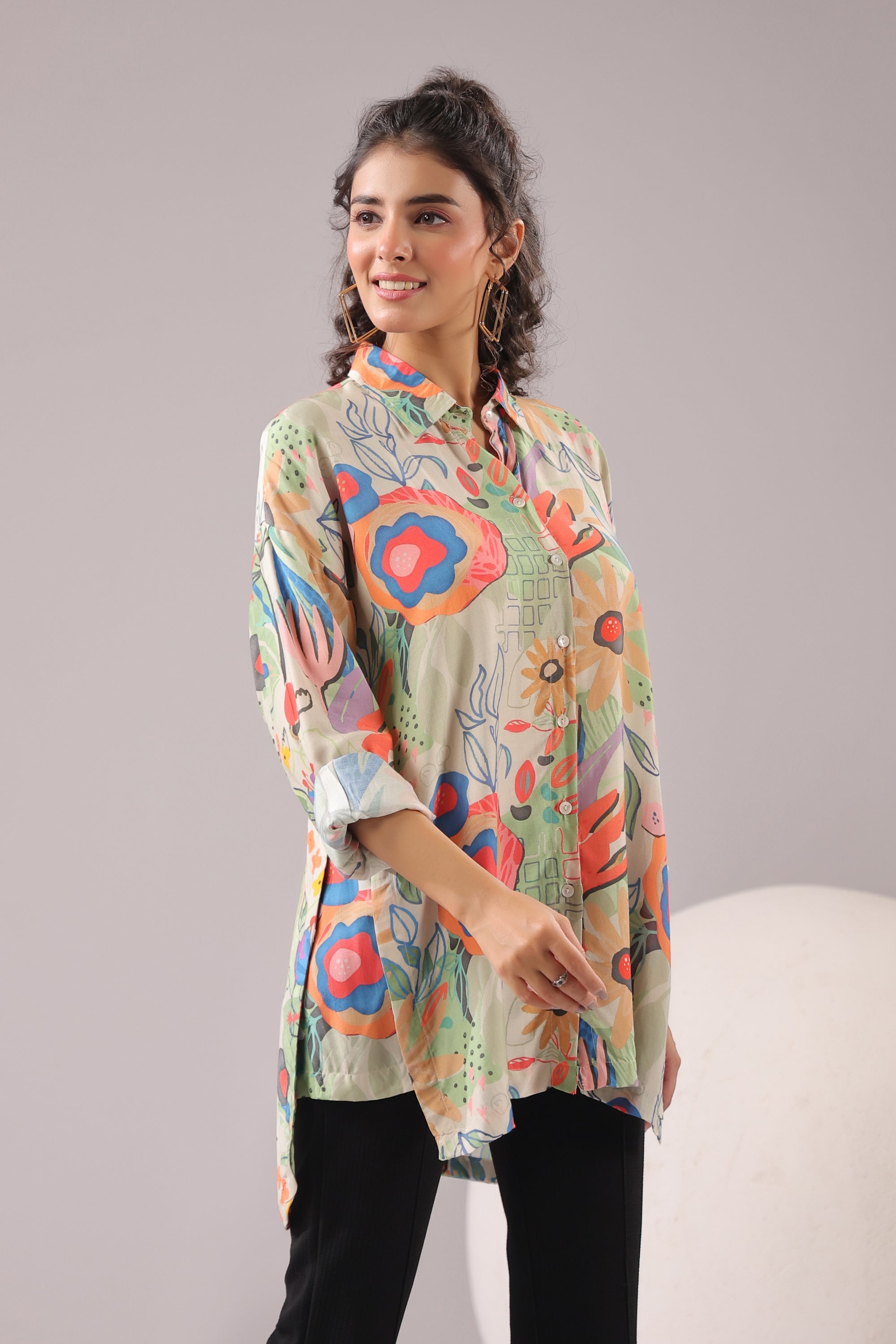 Garden Glow Printed Muslin Silk Shirt