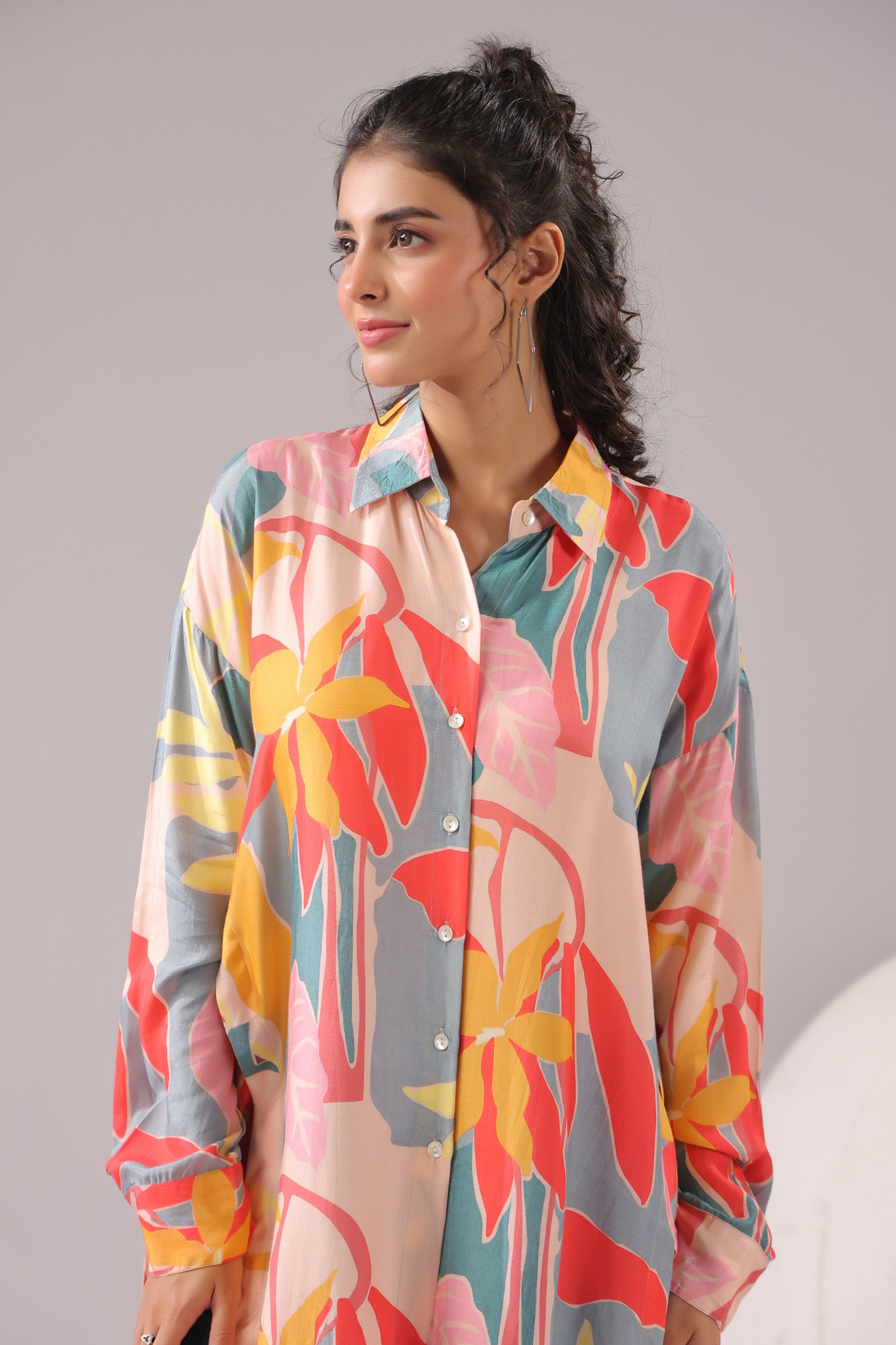 Tropical Bloom Printed Muslin Silk Shirt