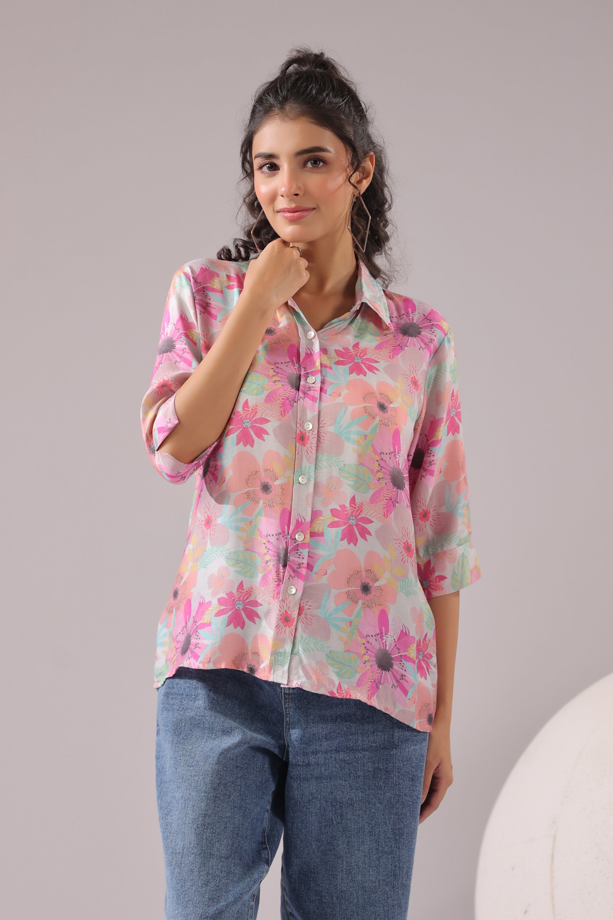 Floral Blush Printed Muslin Silk Shirt