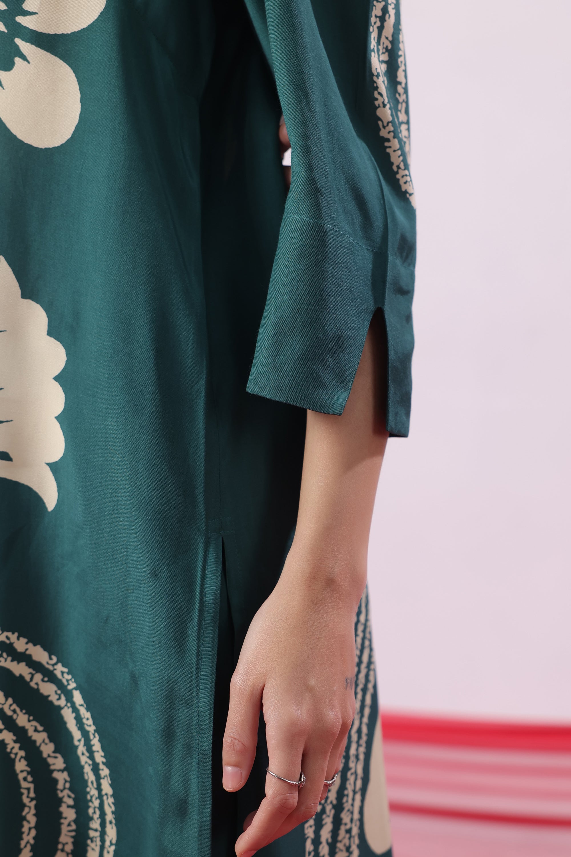 Teal Green Floral Printed Russian Silk Co-ord Set