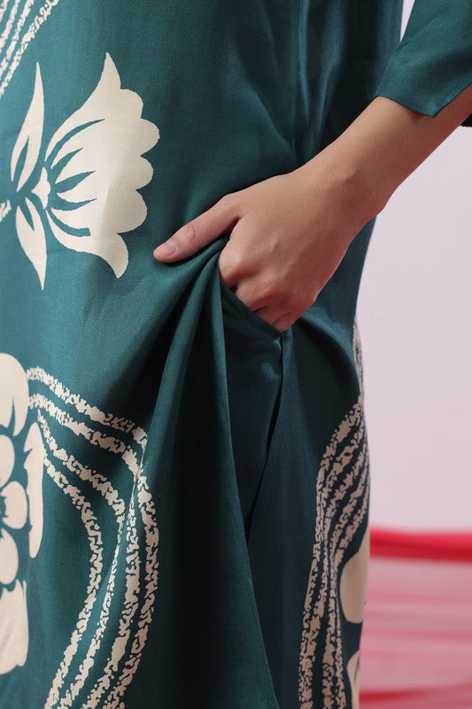 Teal Green Floral Printed Co-Ord Set