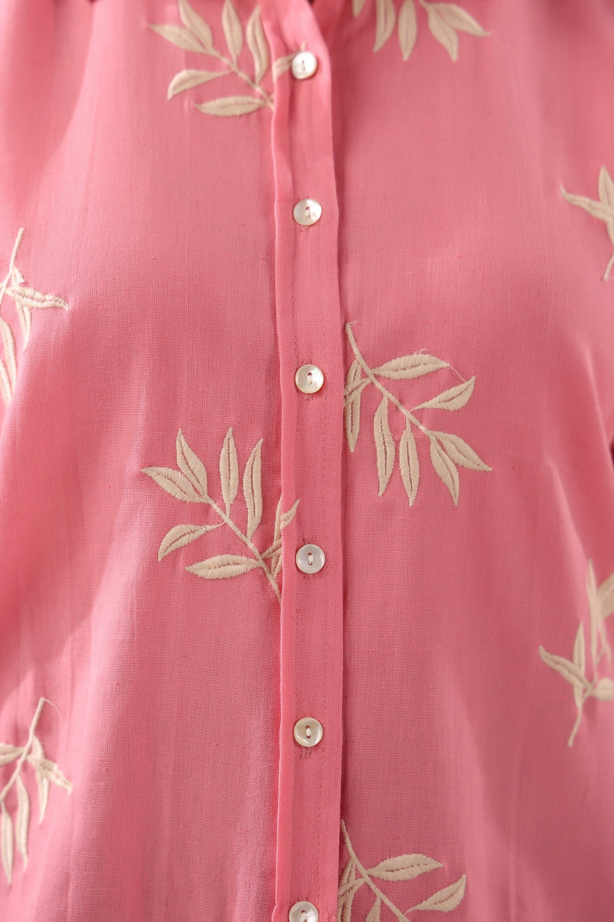 Coral Leaf  Embroidered Cotton Flex Shirt