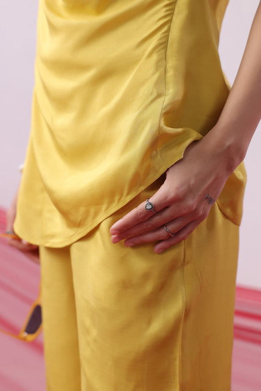 Yellow Solid Sleeveless Co-ord Set