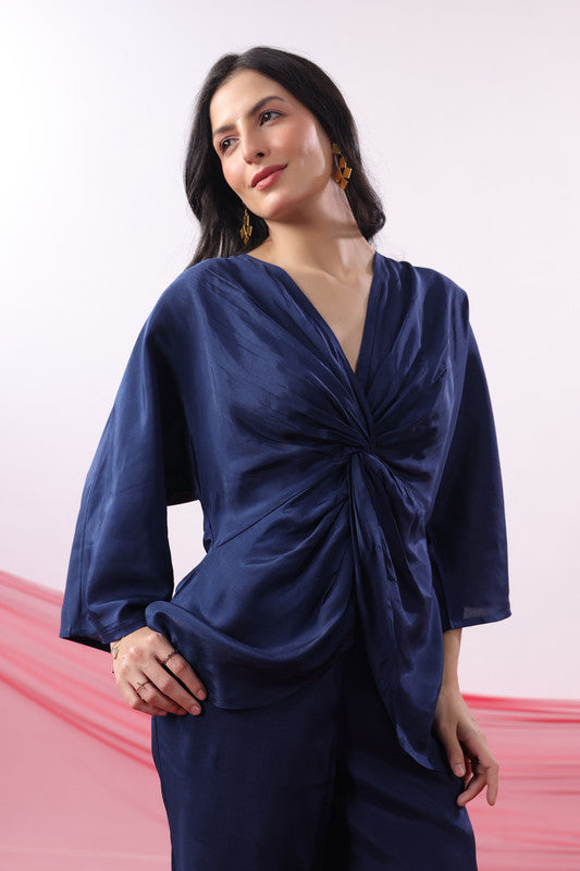 Navy Blue Twisted Solid Co-ord Set