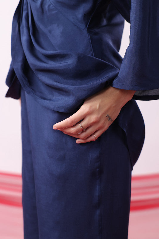 Navy Blue Twisted Solid Co-ord Set