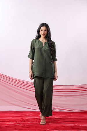 Olive Green Solid Relaxed Everyday Wear Co-ord Set