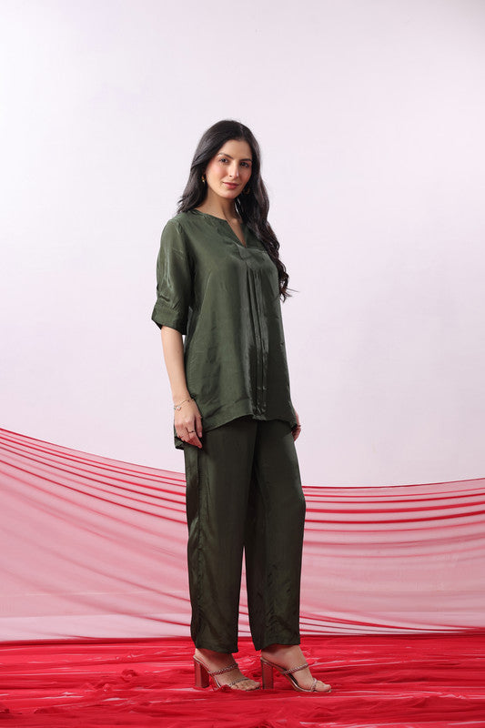 Olive Green Solid Relaxed Everyday Wear Co-ord Set