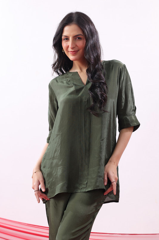 Olive Green Solid Relaxed Everyday Wear Co-ord Set