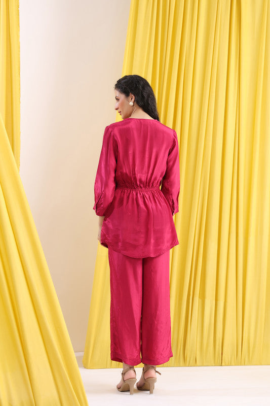 Pink Solid Wrap Tie-Up Co-ord Set