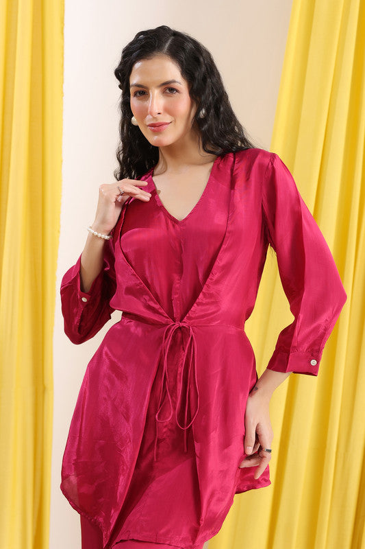 Pink Solid Wrap Tie-Up Co-ord Set